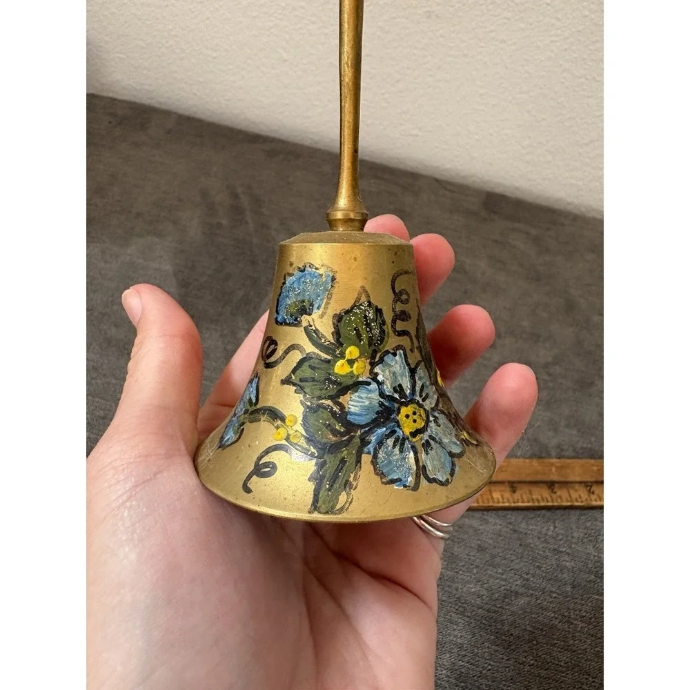 Vintage Bell Hand Painted Solid Brass Rare Made in India 4.5